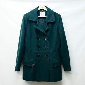 Esprit Women Green Double-Breasted Wool Peacoat w/ Detachable Black Fur Collar M